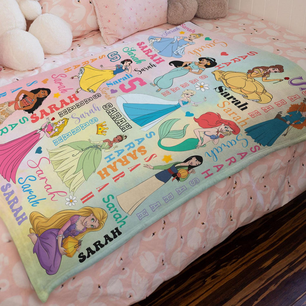 Custom Name Disney Princess Blanket, Personalized Disney Princess Blanket, Princess Character, Disney Blanket for Kid, Baby Shower Gift