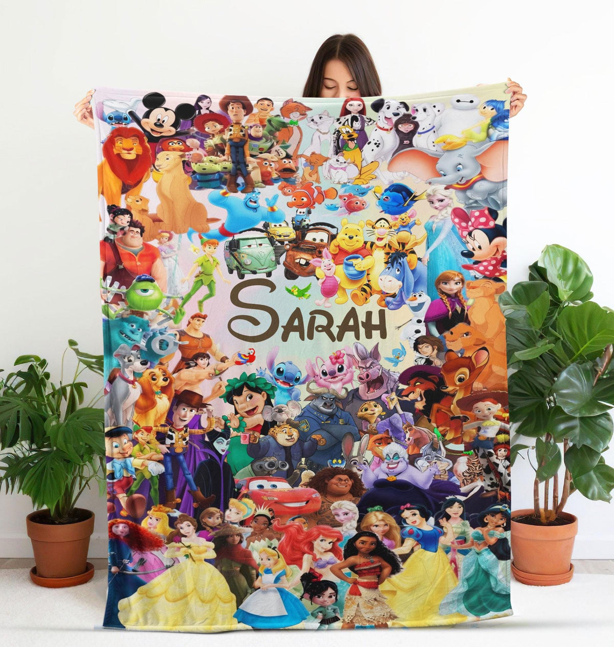Personalized Disney Blanket, Custom Name Disney Character Blanket, Disney Blanket for Kid, Baby Shower Gift, Princess, Mouse And Friends