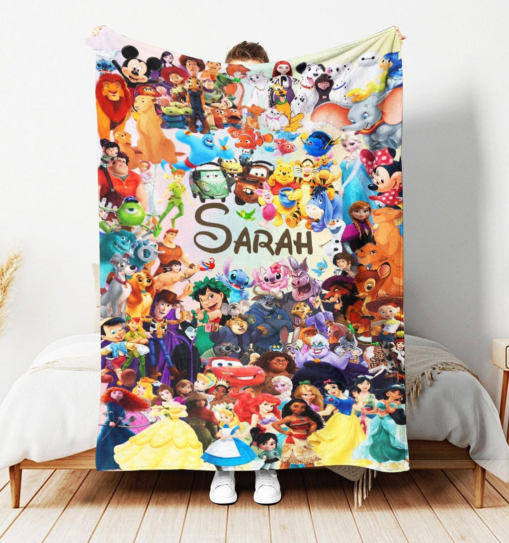 Personalized Disney Blanket, Custom Name Disney Character Blanket, Disney Blanket for Kid, Baby Shower Gift, Princess, Mouse And Friends