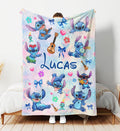 Custom Name Disney Stitch Blanket, Personalized Watercolor Stitch Blanket,Kid Name Blanket, Birthday Boy Girl Blanket, Disney Fan Gift