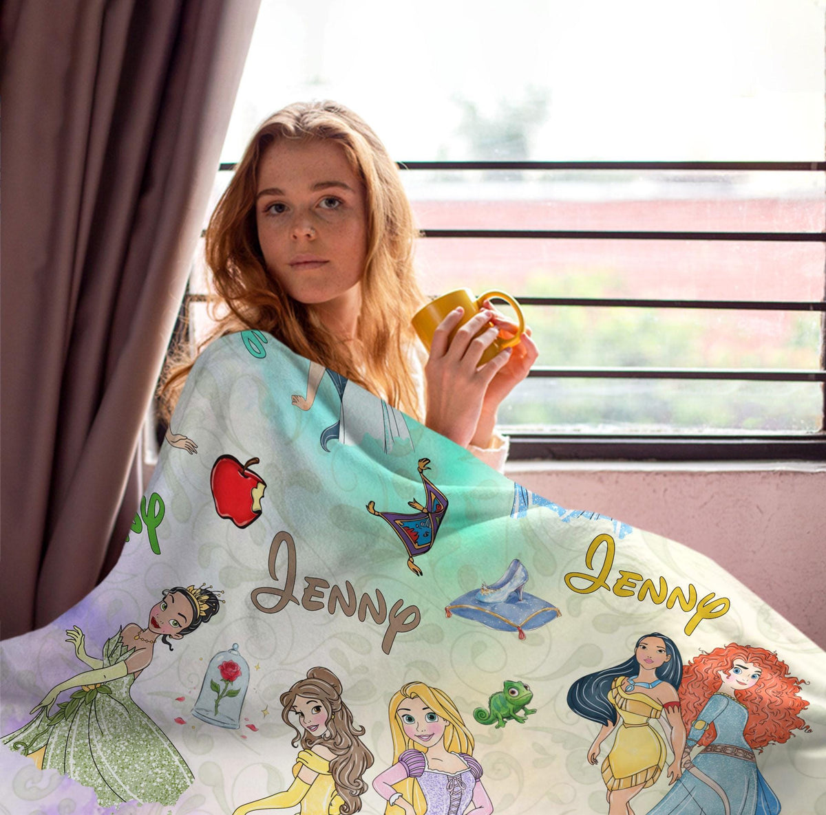 Personalized Watercolor Disney Princess Blanket, Custom Name Disney Princess Blanket, Disney Blanket for Kid, Disneyland Baby Girl Trip