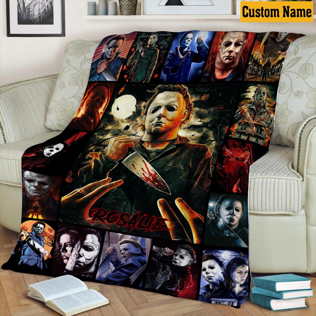 Personalized Halloween Horror Movie Fleece Blanket, Custom Michael Myers Blanket, Scary Movie Fleece , Spooky Birthday Present Cozy Blankets