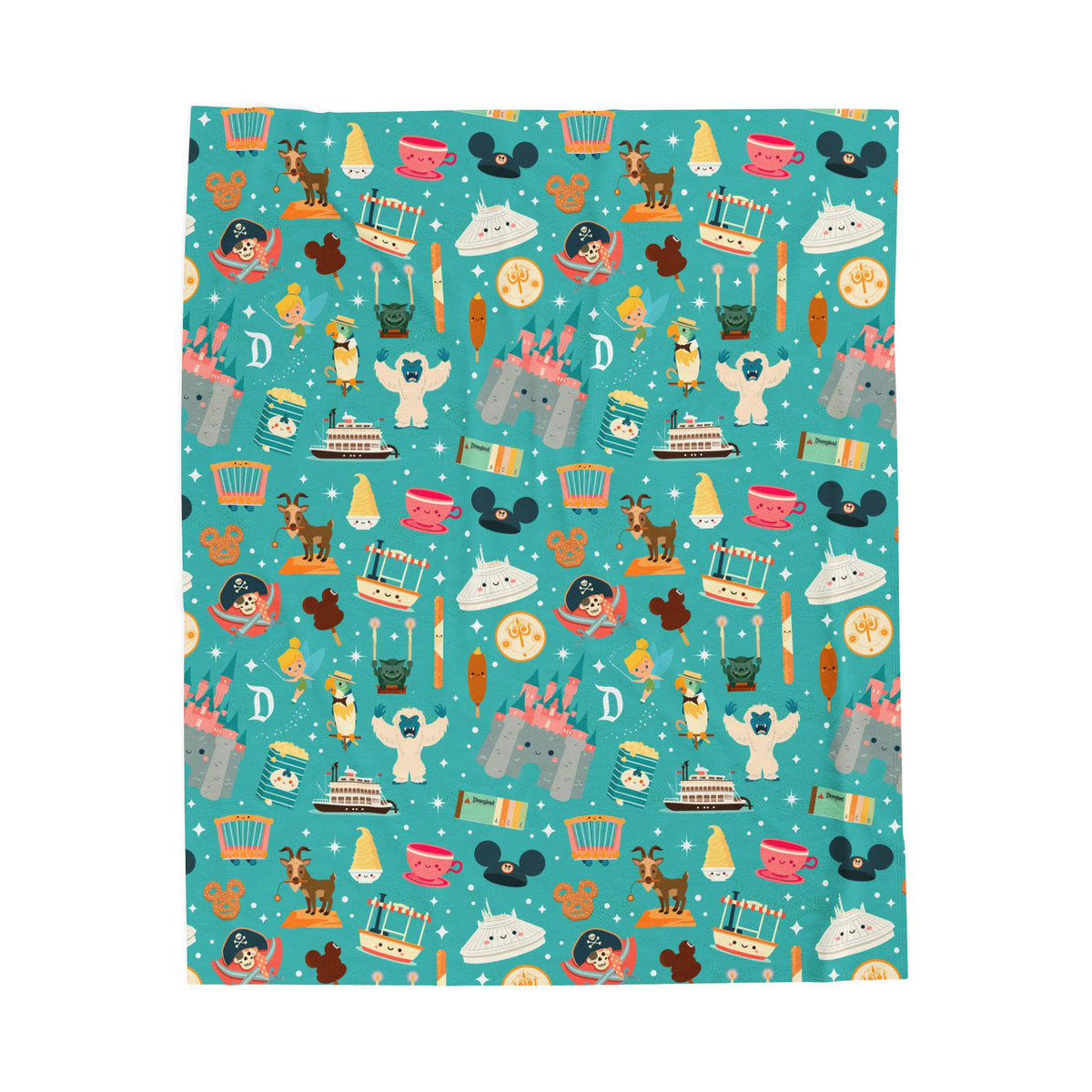 Theme Park Icons Pattern Velveteen Plush Blanket | Disney Fan Throw, Gift for Disney Lover