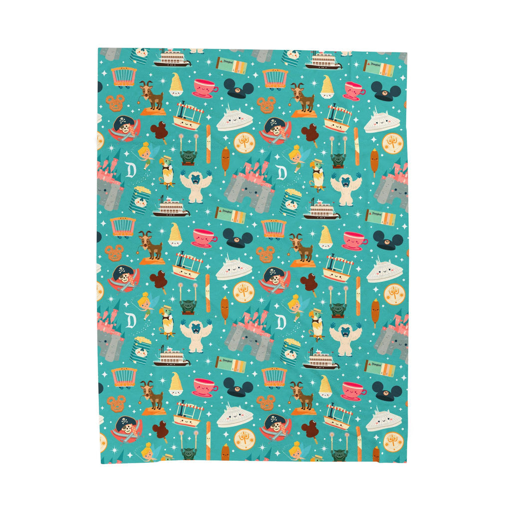 Theme Park Icons Pattern Velveteen Plush Blanket | Disney Fan Throw, Gift for Disney Lover