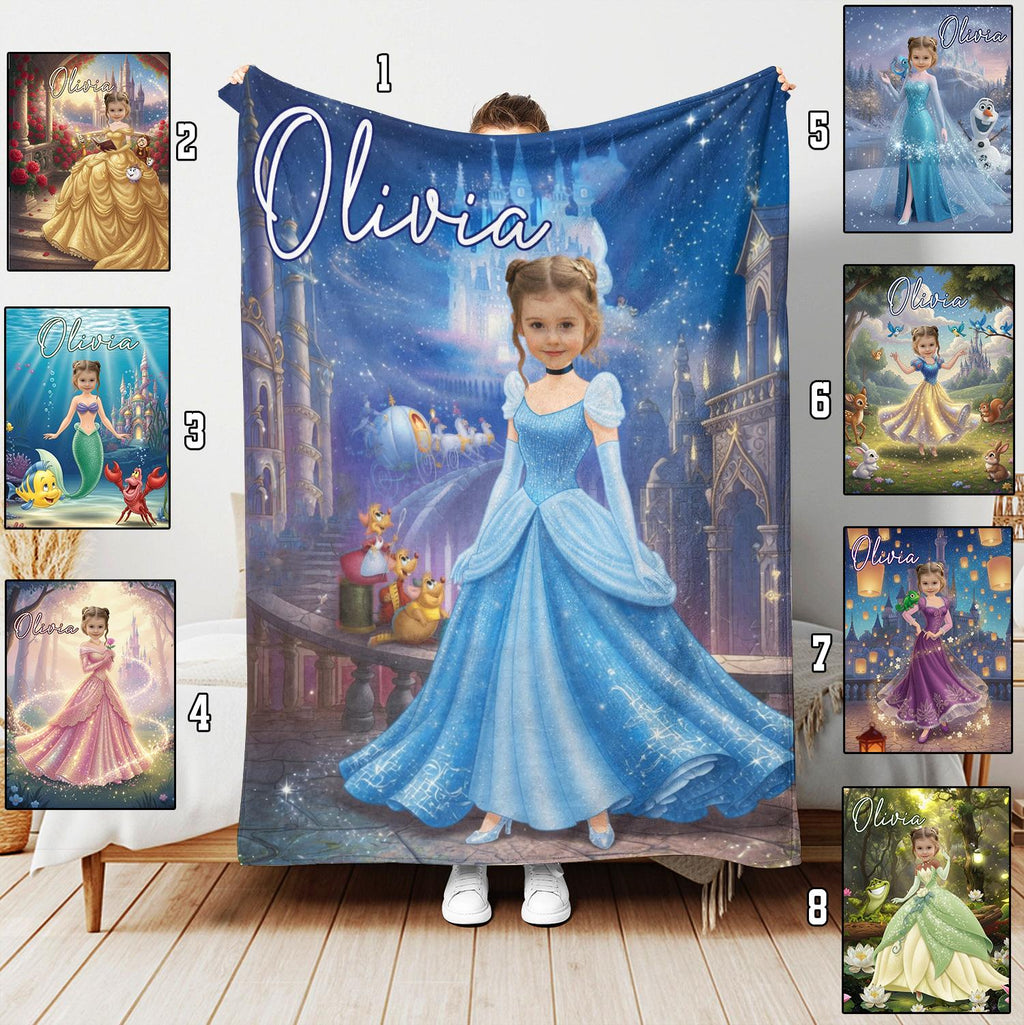 Custom Face Princess Blanket, Personalized Disney Princess Gift for Kids, Toddler Birthday Blanket, Custom Photo Blanket, Baby Girl Blanket