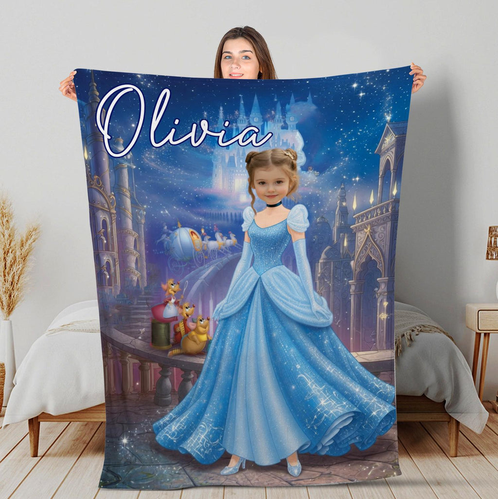 Custom Face Princess Blanket, Personalized Disney Princess Gift for Kids, Toddler Birthday Blanket, Custom Photo Blanket, Baby Girl Blanket