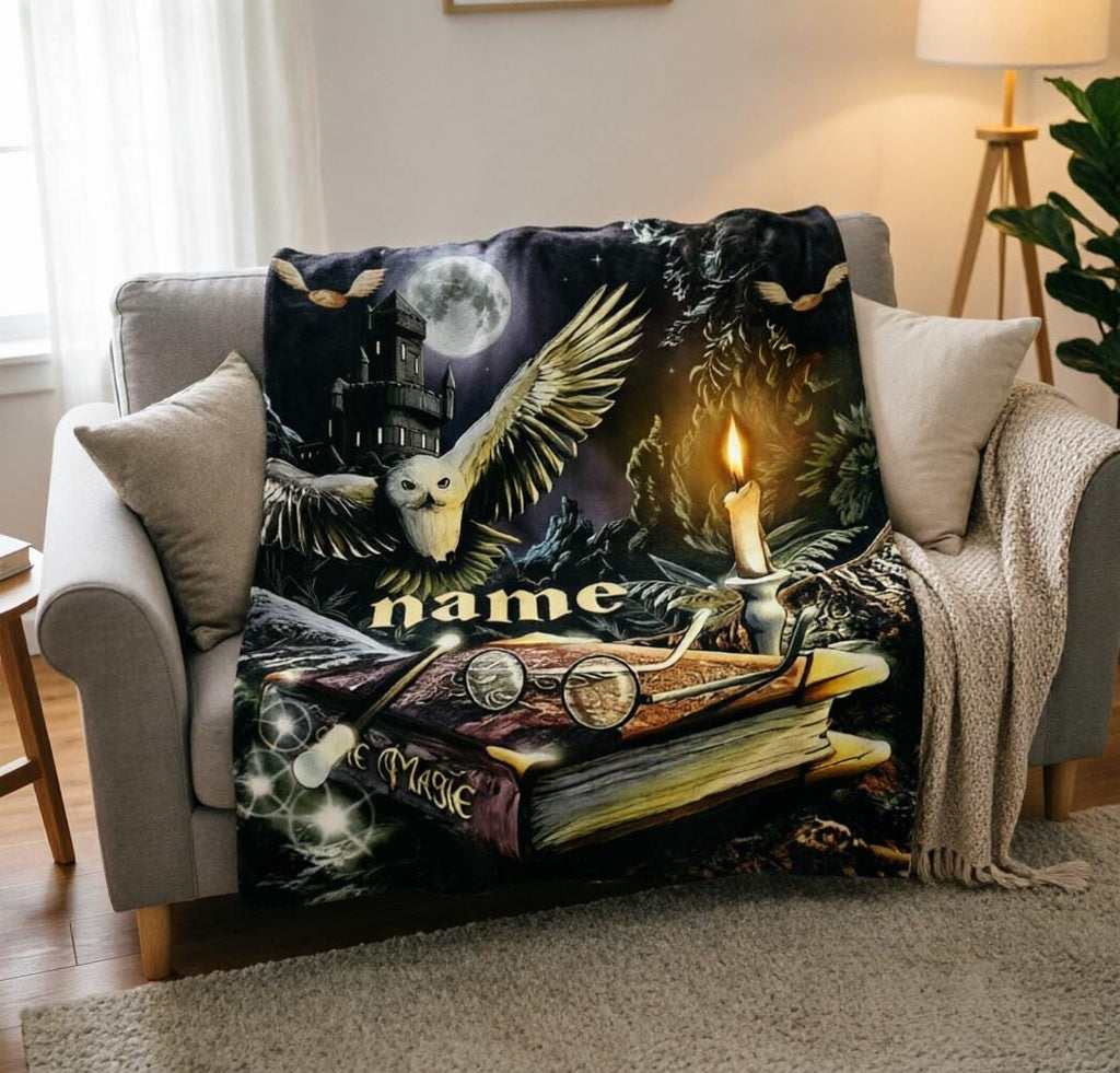 Personalized Magic Wizard Blanket, Starry Night Castle Throw, Fantasy Gift