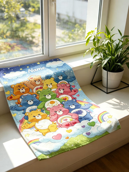 Care Bears Flannel Throw Blanket, Personalized Custom Name Cozy Blanket