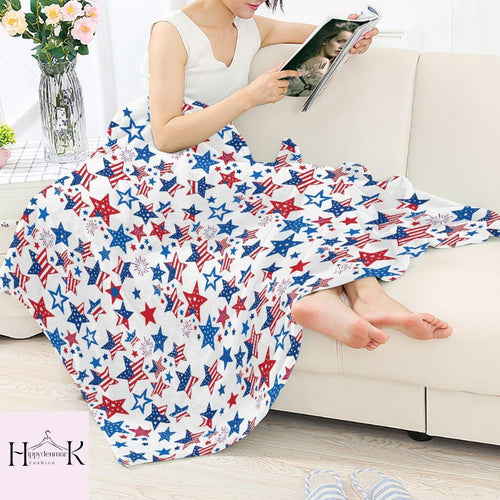 4th of July Throw Blanket, Patriotic Star Fleece Blanket, American Flag Stars Sofa Blanket, Independence Day Decor, Red White Blue Gift