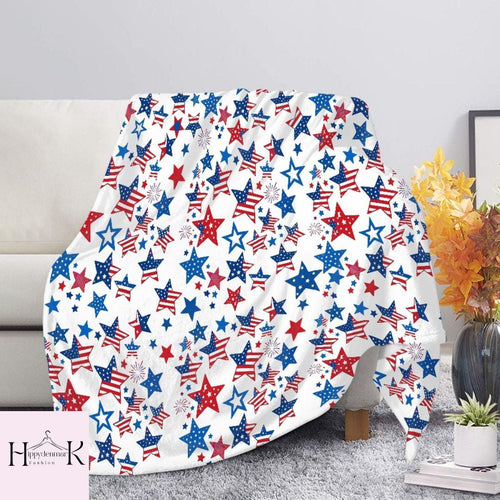 4th of July Throw Blanket, Patriotic Star Fleece Blanket, American Flag Stars Sofa Blanket, Independence Day Decor, Red White Blue Gift