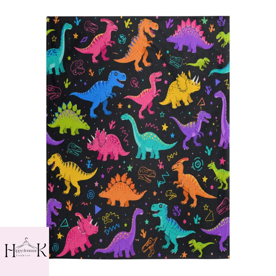 Neon Dinosaur Blanket, Cute Dino Toddler Throw, Kids Bedroom Decor, Colorful Stegosaurus T-Rex Fleece Blanket, Dino Gift for Boys