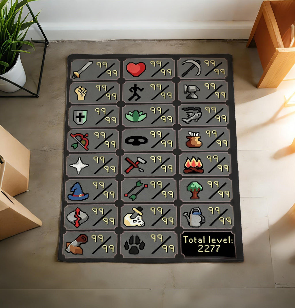 Old School RuneScape Skill Grid Blanket Soft Throw, Maxed Account OSRS Fan Keepsake Gift