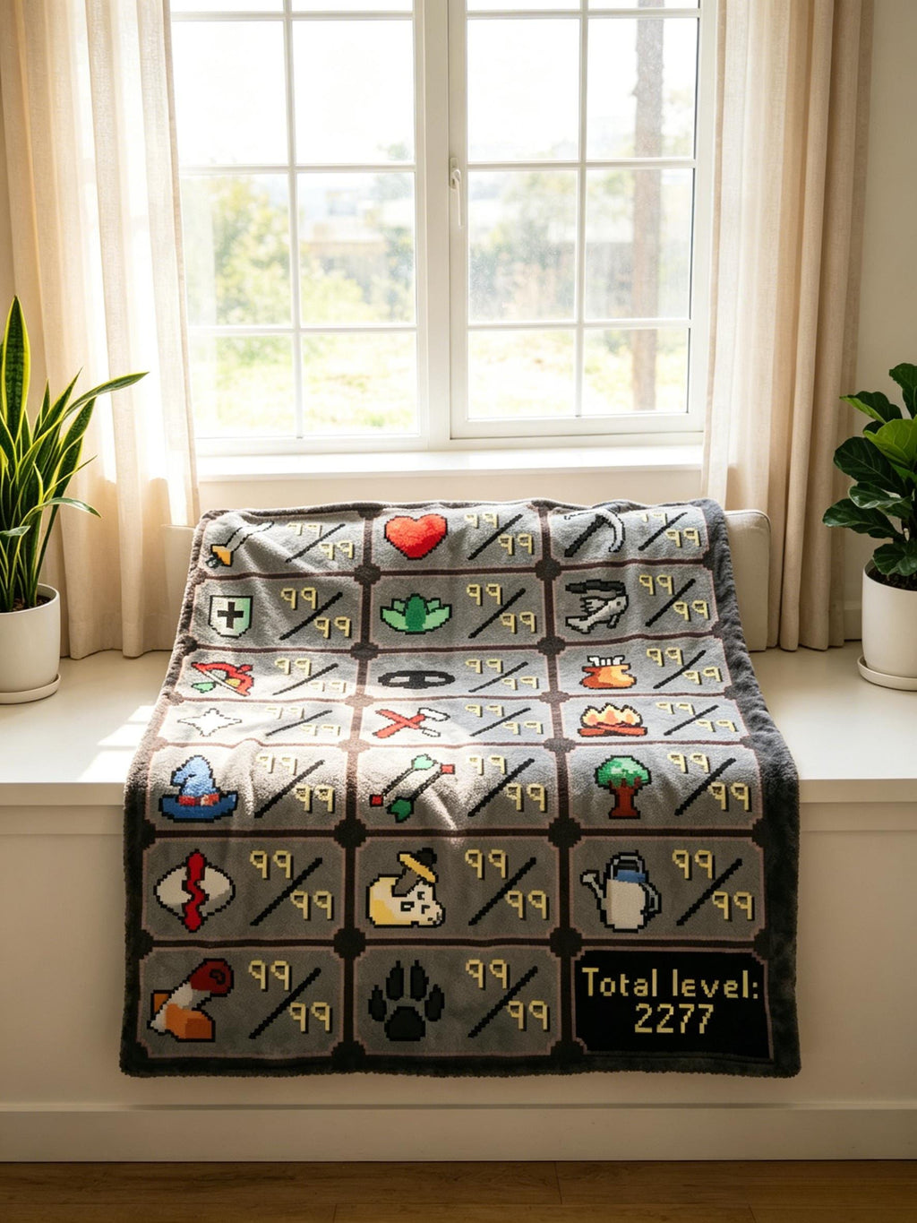 Old School RuneScape Skill Grid Blanket Soft Throw, Maxed Account OSRS Fan Keepsake Gift