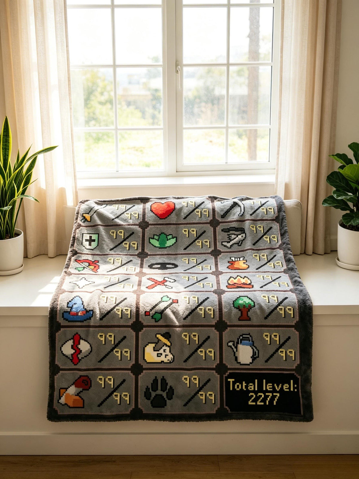 Old School RuneScape Skill Grid Blanket Soft Throw, Maxed Account OSRS Fan Keepsake Gift