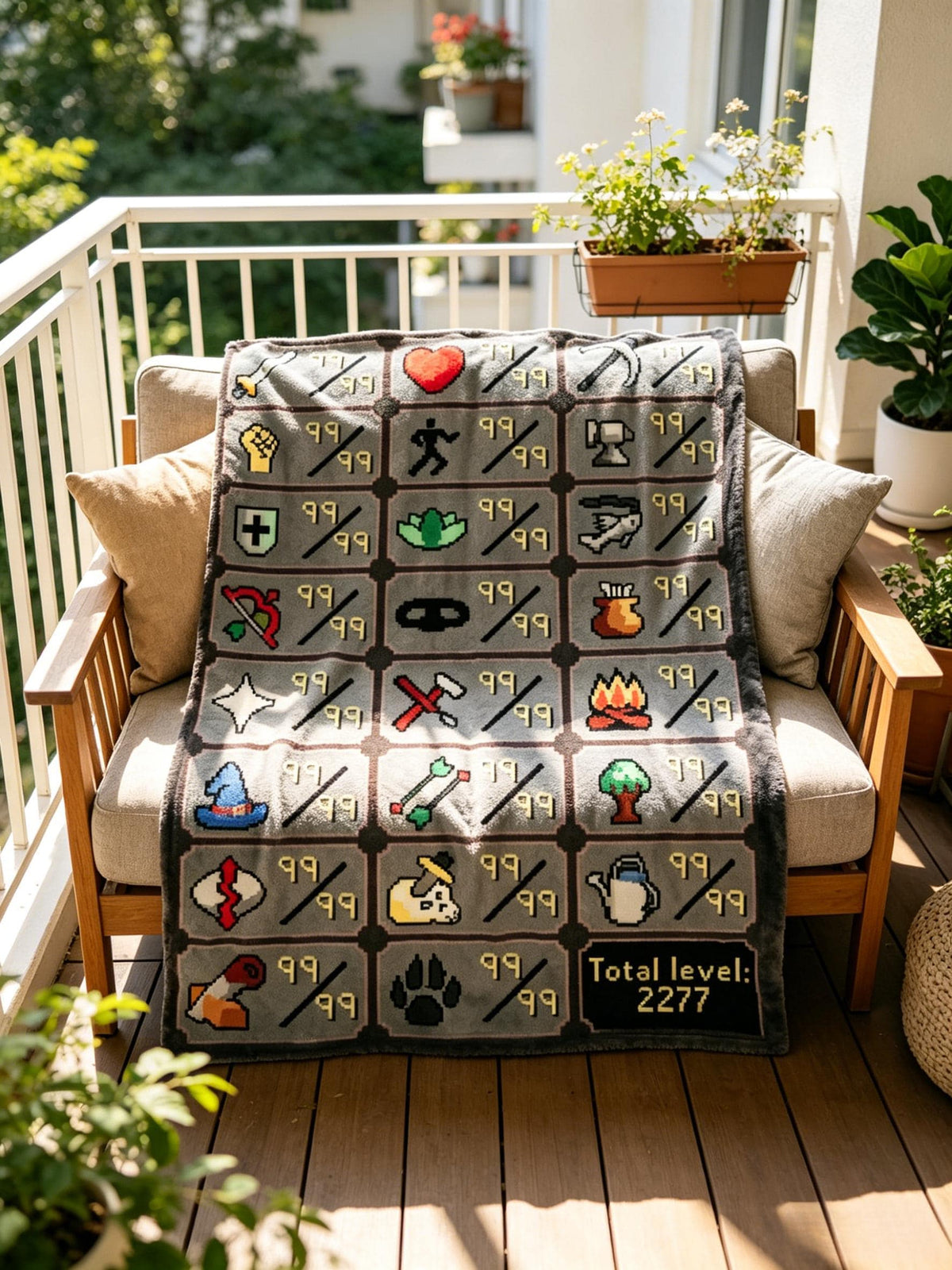Old School RuneScape Skill Grid Blanket Soft Throw, Maxed Account OSRS Fan Keepsake Gift