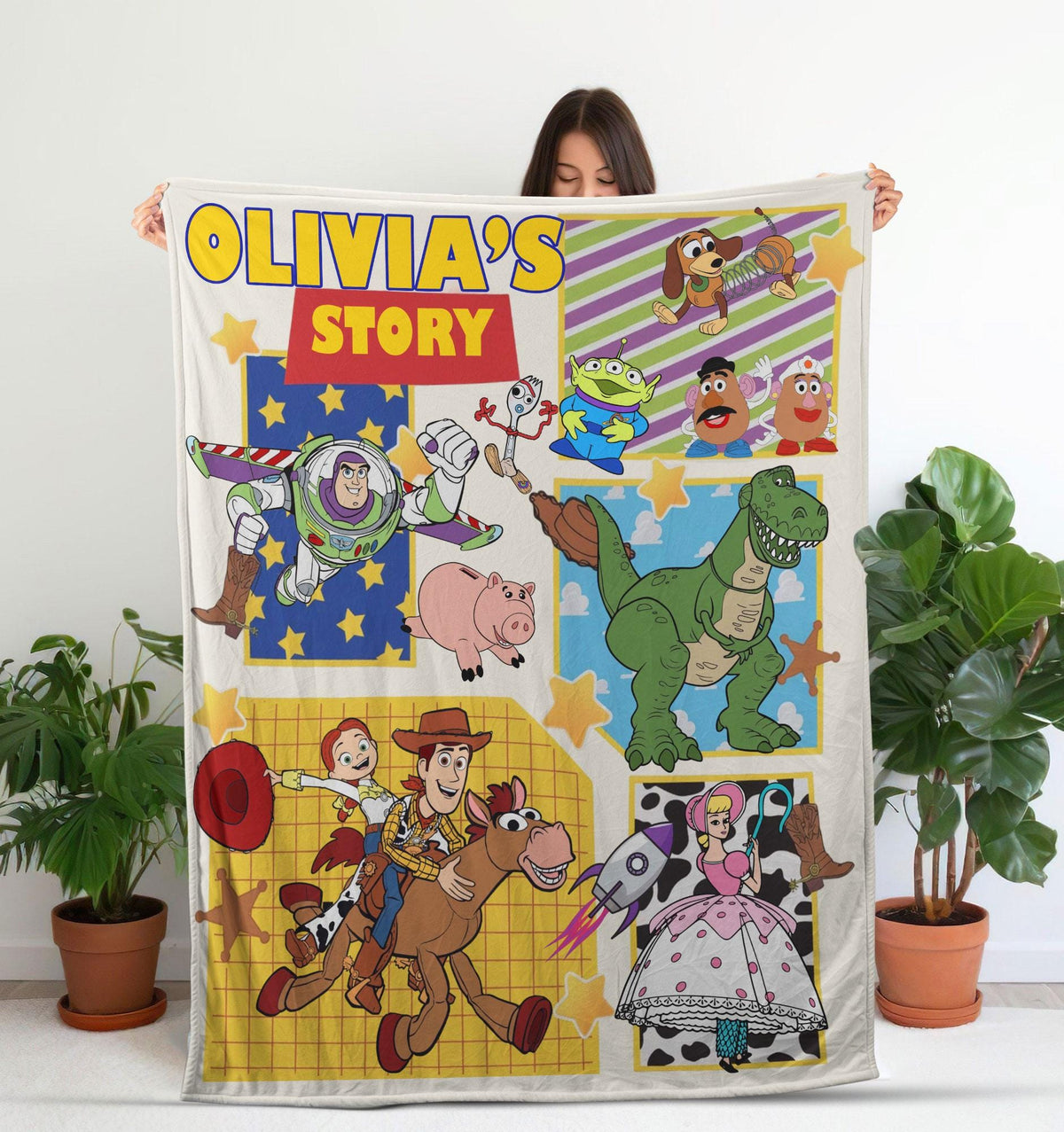 Personalized Toy Story Blanket, Toy Story Custom Name Disney Blanket, Woody Buzz Lightyear Jessie Blanket, Personalized Kids, Nursery Decor