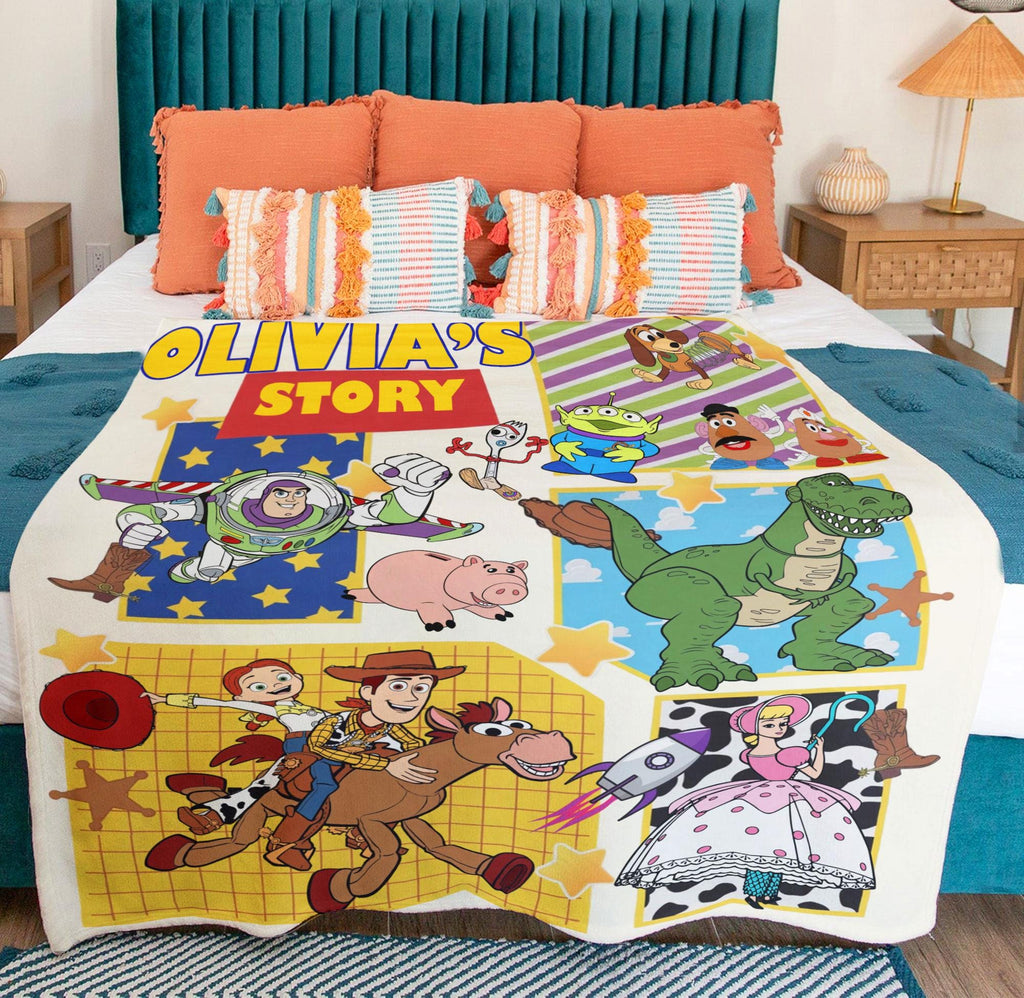 Personalized Toy Story Blanket, Toy Story Custom Name Disney Blanket, Woody Buzz Lightyear Jessie Blanket, Personalized Kids, Nursery Decor