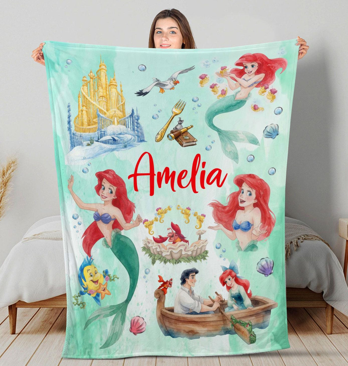 Personalized Disney Princess Blanket, Custom Name Disney Princess Blanket, Princess Birthday Gift, Nursery Decor, Disney World Blanket