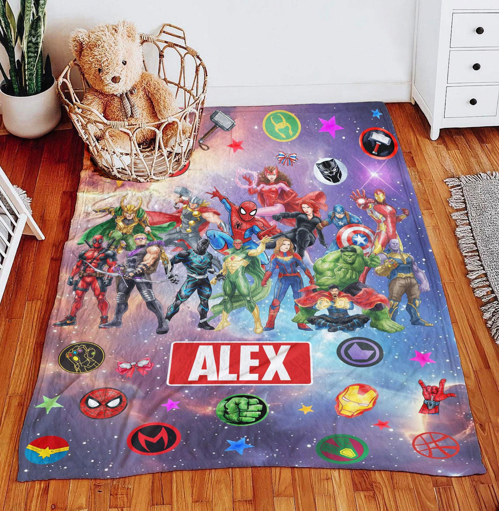 Personalized Disney Avenger Blanket, Custom Name Mavel Avenger Blanket, SuperHero Blanket, Birthday Boys Gift, Custom Hero Baby Name Blanket