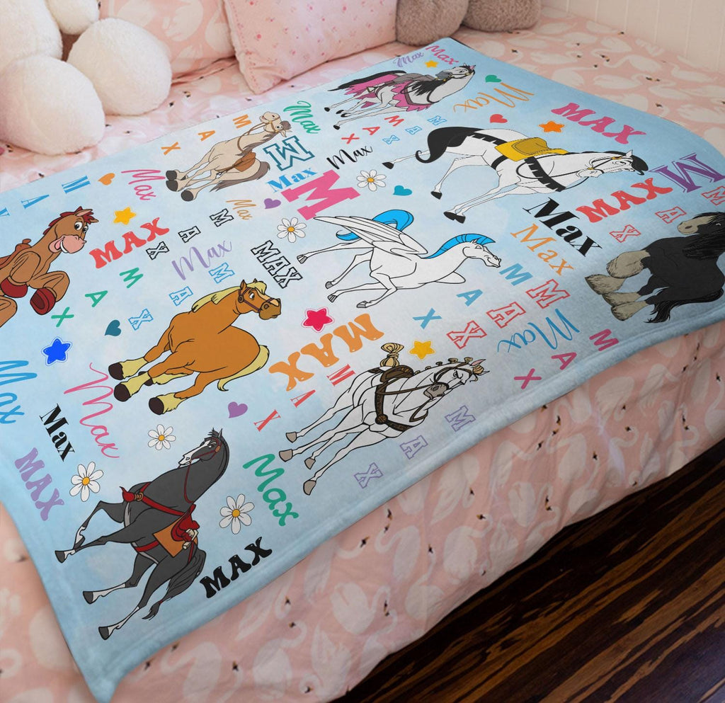 Personalized Disney Horse Blanket, Custom Name Disney Animal Blanket, Disneyland Blanket Disney Trip Gift, Nursery Decor,Cartoon Kid Blanket