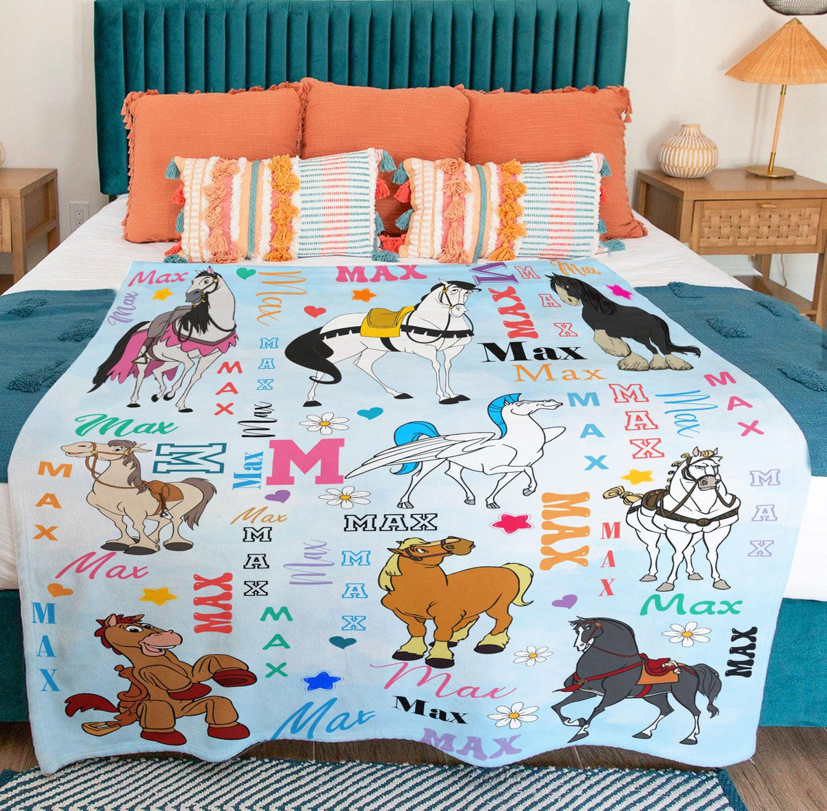 Personalized Disney Horse Blanket, Custom Name Disney Animal Blanket, Disneyland Blanket Disney Trip Gift, Nursery Decor,Cartoon Kid Blanket