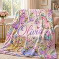Personalized Dinosaur Blanket for Girls, Custom Baby Girl Name Blanket, Pastel Dino Nursery Bedding, Watercolor Toddler Flannel Gift