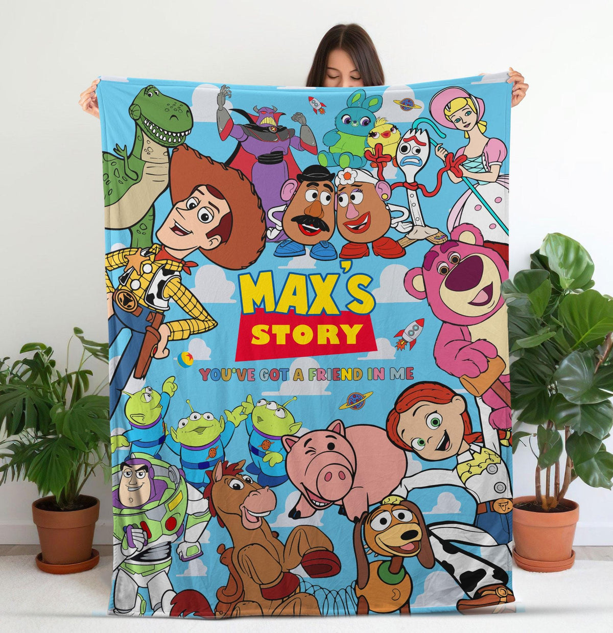 Personalized Disney Toy Story Blanket, Custom Name You've Got A Friend In Me Blanket, Woody Buzz Jessie Blanket, Toy Story Nursery Throw