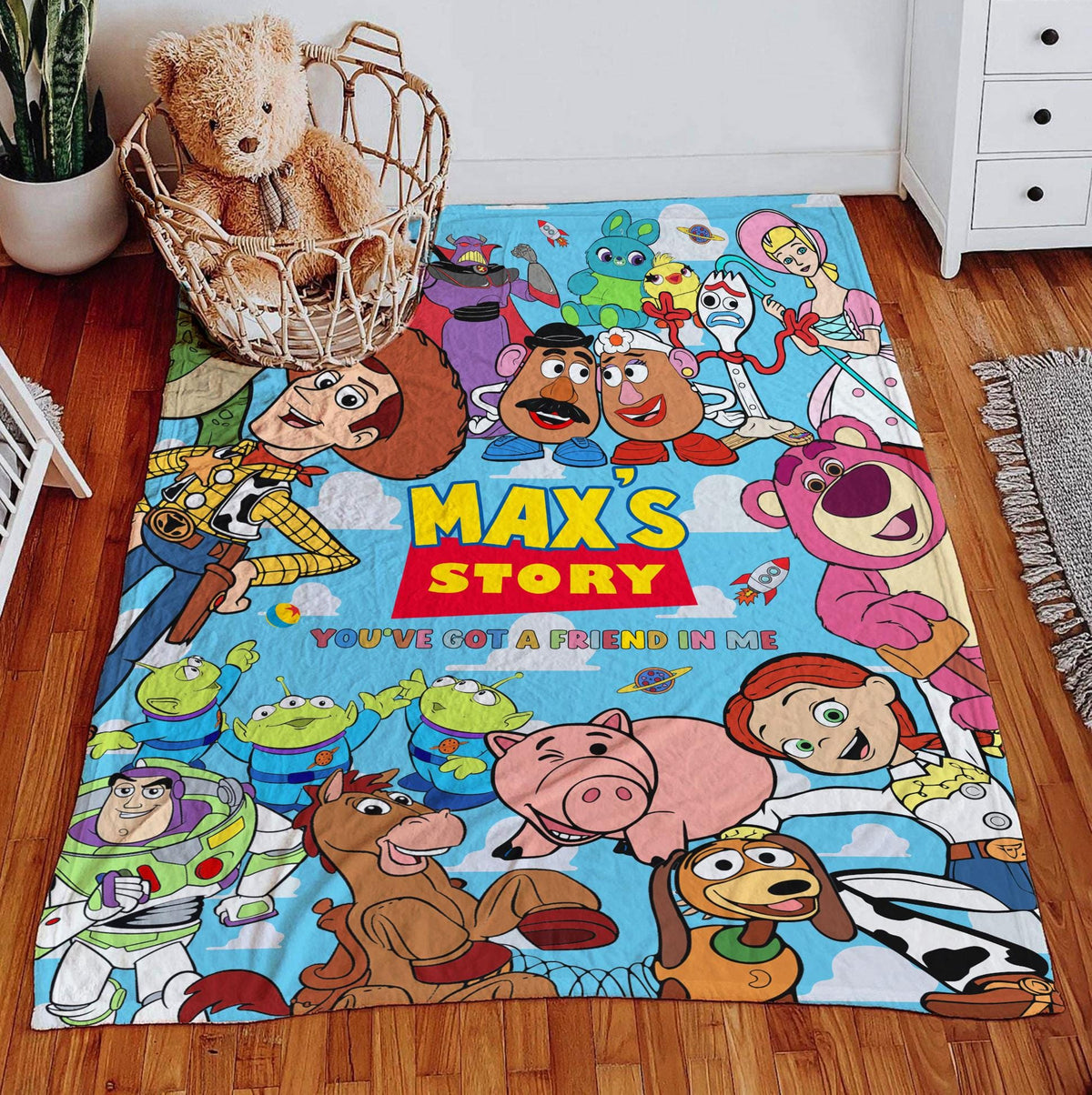 Personalized Disney Toy Story Blanket, Custom Name You've Got A Friend In Me Blanket, Woody Buzz Jessie Blanket, Toy Story Nursery Throw