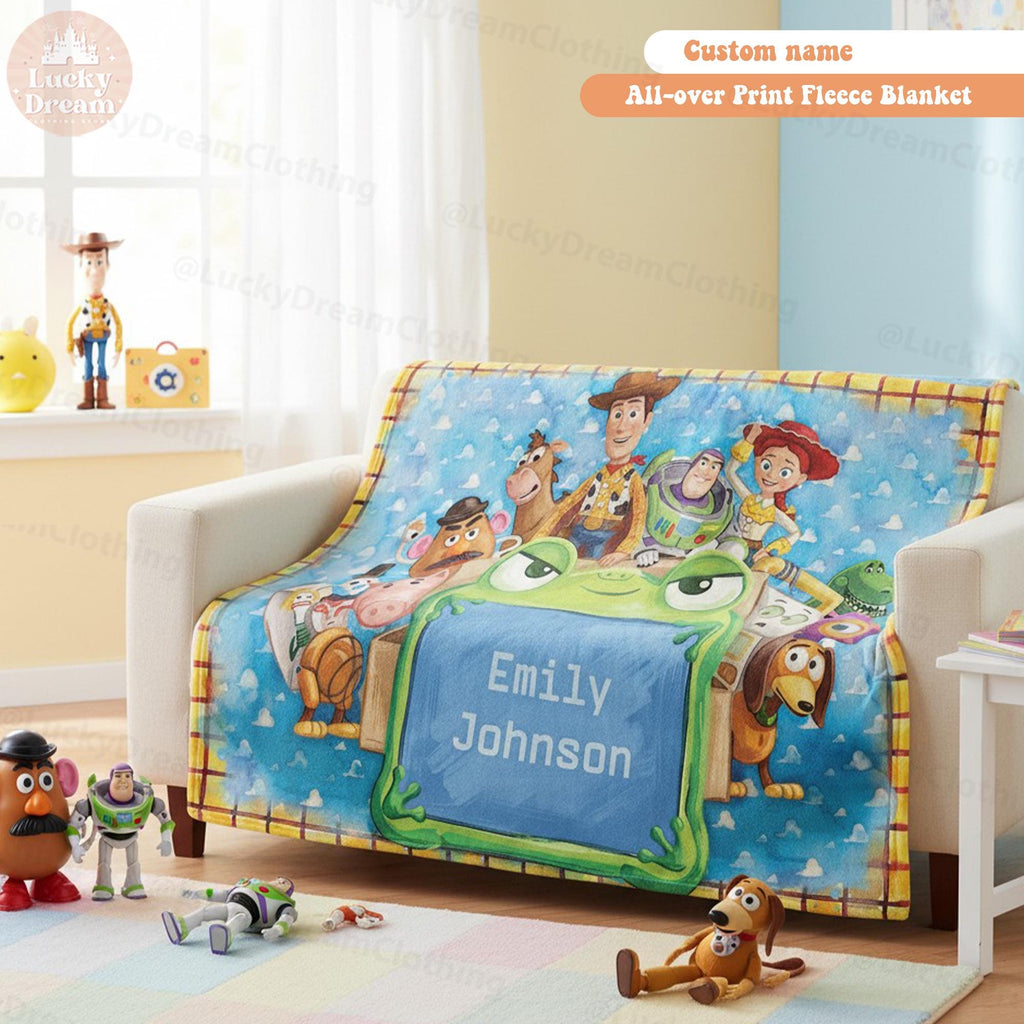 Custom Name Disney Toy Story Blanket, Personalized Toy Story 5 Blanket, Woody Buzz Lightyear Jessie Blanket, Toy Story 5 Gift for Boy, Girl