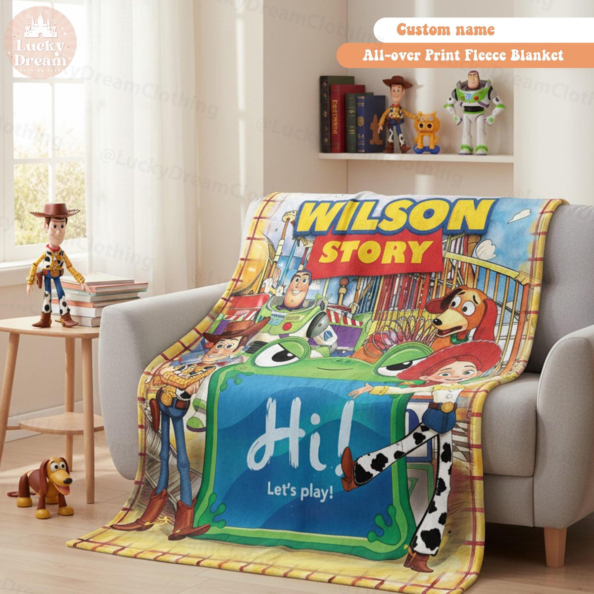 Custom Name Disney Toy Story Blanket, Personalized Toy Story 5 Blanket, Woody Buzz Lightyear Jessie Blanket, Toy Story 5 Gift for Boy, Girl
