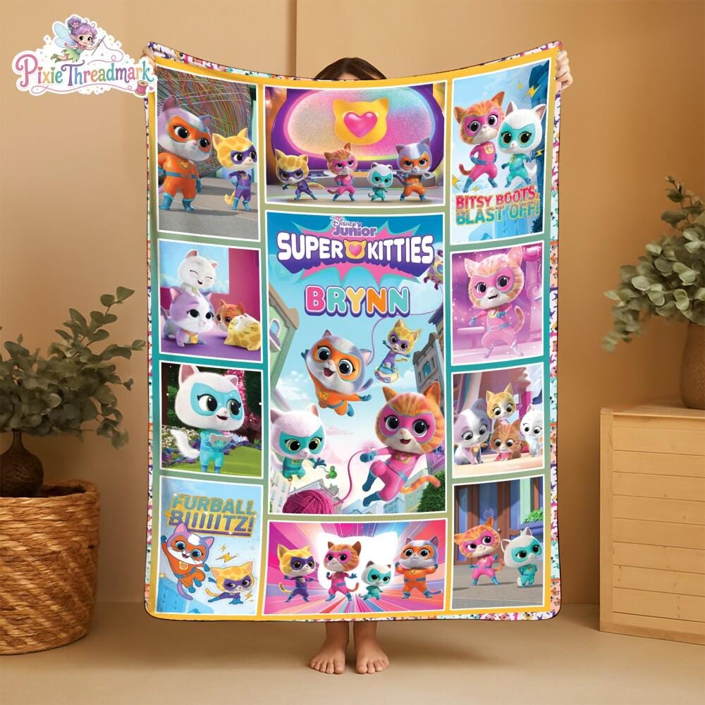 Personalized SuperKitties Blanket | SuperKitties Fleece Blanket | Ginny Sparks Buddy And Bitsy Blanket | SuperKitties Gift