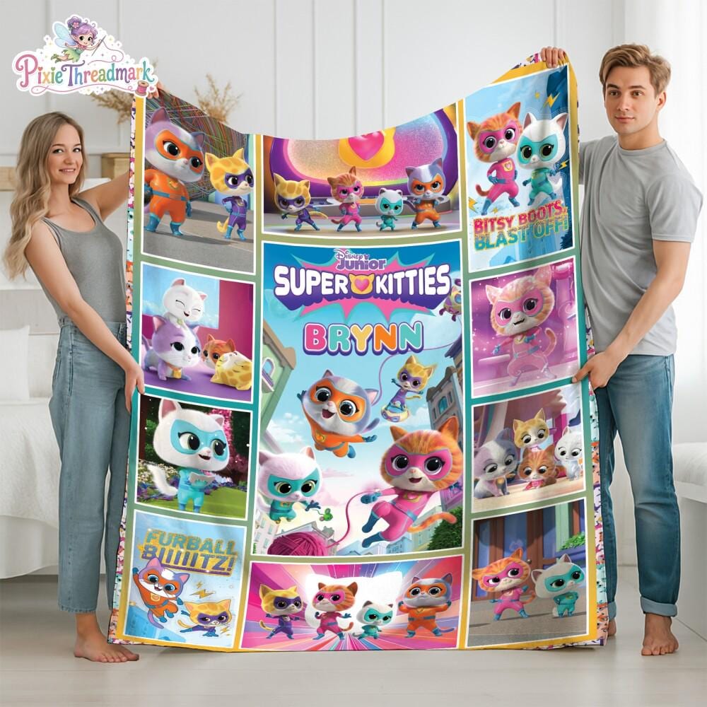 Personalized SuperKitties Blanket | SuperKitties Fleece Blanket | Ginny Sparks Buddy And Bitsy Blanket | SuperKitties Gift