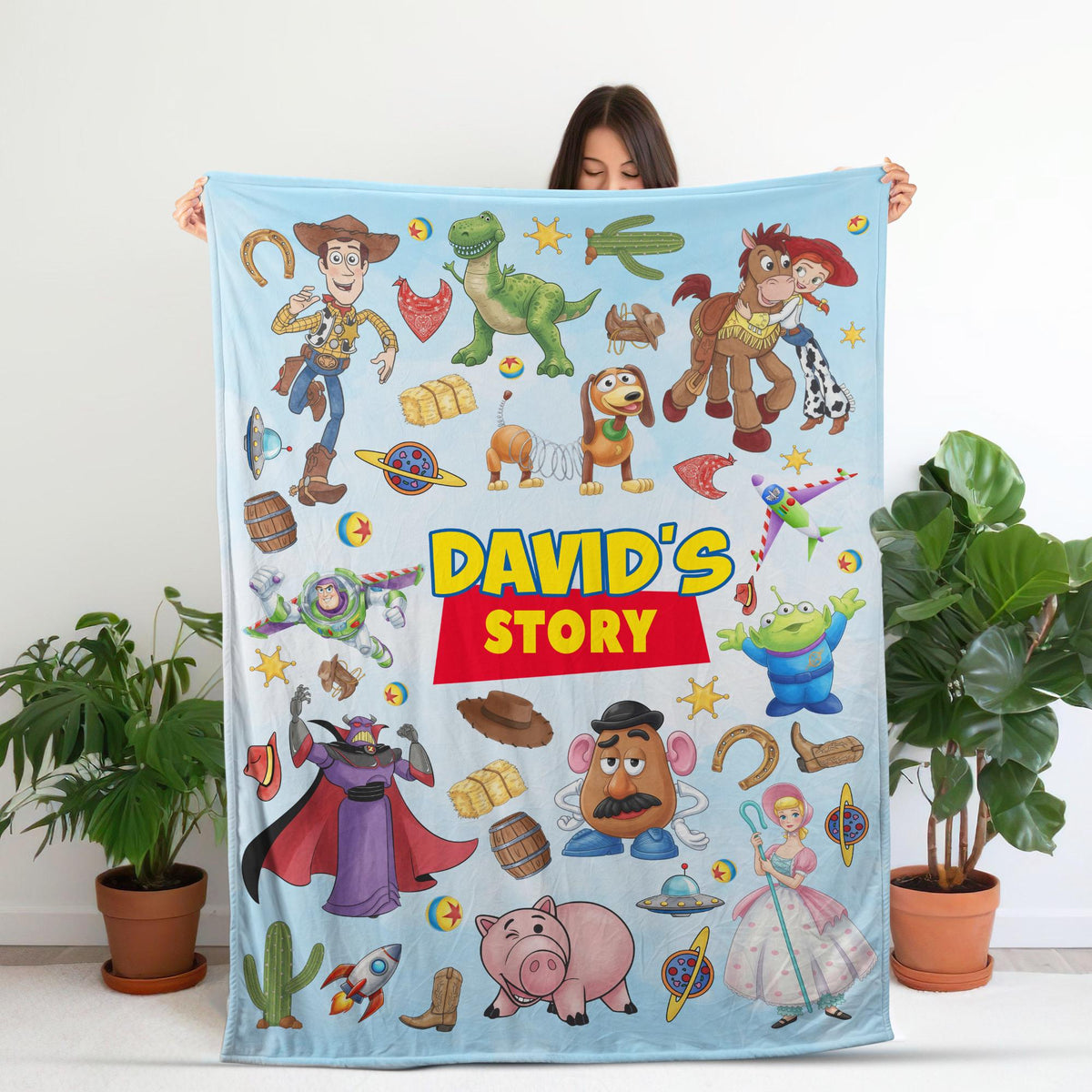 Personalized Toy Story Blanket, Custom Name Kids Blanket Baby Boy Gift, Custom Birthday Gift for Toddler, Cute Woody Buzz Lightyear Blanket