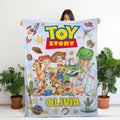 Personalized Toy Story Blanket,Custom Name Woody Buzz Kid Birthday Gift Toddler Fleece Blankets,Cute Custom Cartoon Blanket Baby Shower Gift