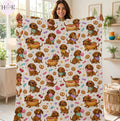 Dachshund Blanket, Cute Wiener Dog Candy Pattern Throw Blanket, Kawaii Sausage Dog Fleece Blanket, Dog Lover Gift, Cozy Home Decor