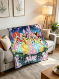 Personalized Princess Blanket Soft Throw, Cartoon Princess Girl Birthday Gift