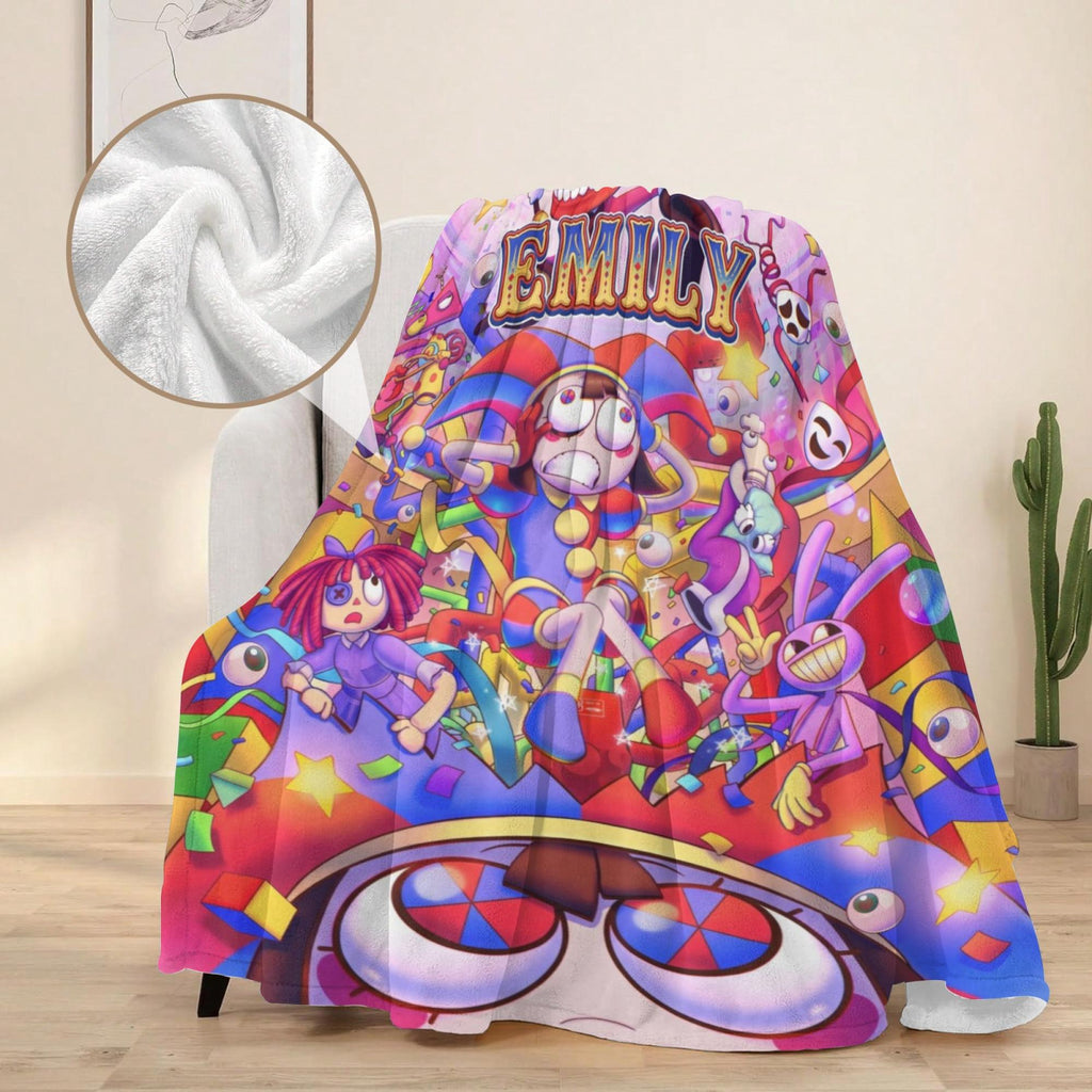 Custom Circus Flannel Blanket, Personalized Throw, Kids Cartoon Bedroom Decor, Gamer Birthday Gift Name Blanket Decor, TADC Fan Gift