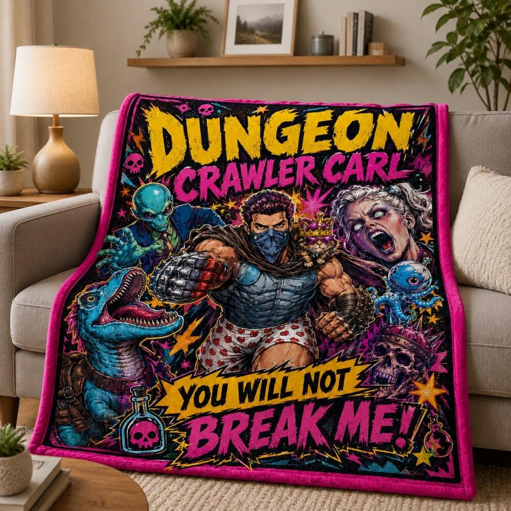 This Is An Outrage Dungeon Crawler Carl Blanket, Princess Donut And Mongo Fleece Blanket, New Achievement, Bookish Throw For Bed Couch Sofa
