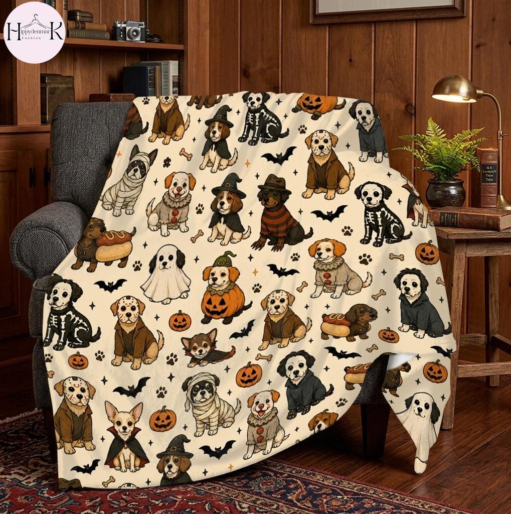 Just A Spooky Paw Blanket, Halloween Dog Throw, Cute Puppy Halloween Gift, Dog Mom Blanket, Retro Fall Decor, Soft Cozy Blanket