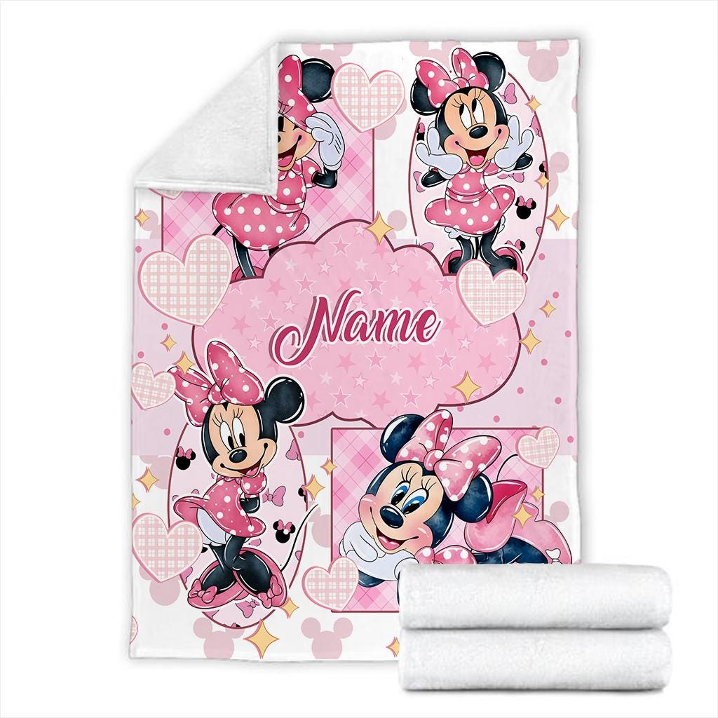 Custom Minnie Mouse Blanket for Girls, Personalized Pink Fleece Throw with Name, Cute Disney Nursery Decor, Toddler Birthday Gift