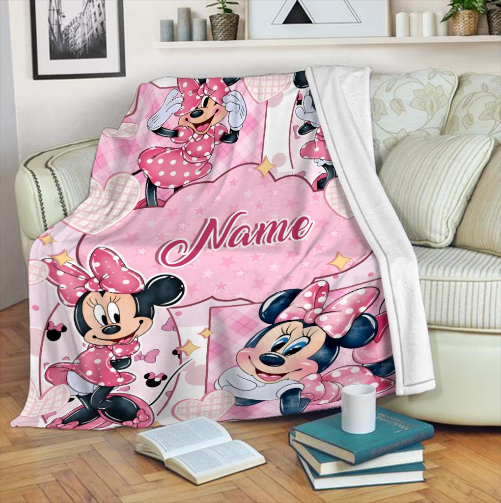Custom Minnie Mouse Blanket for Girls, Personalized Pink Fleece Throw with Name, Cute Disney Nursery Decor, Toddler Birthday Gift