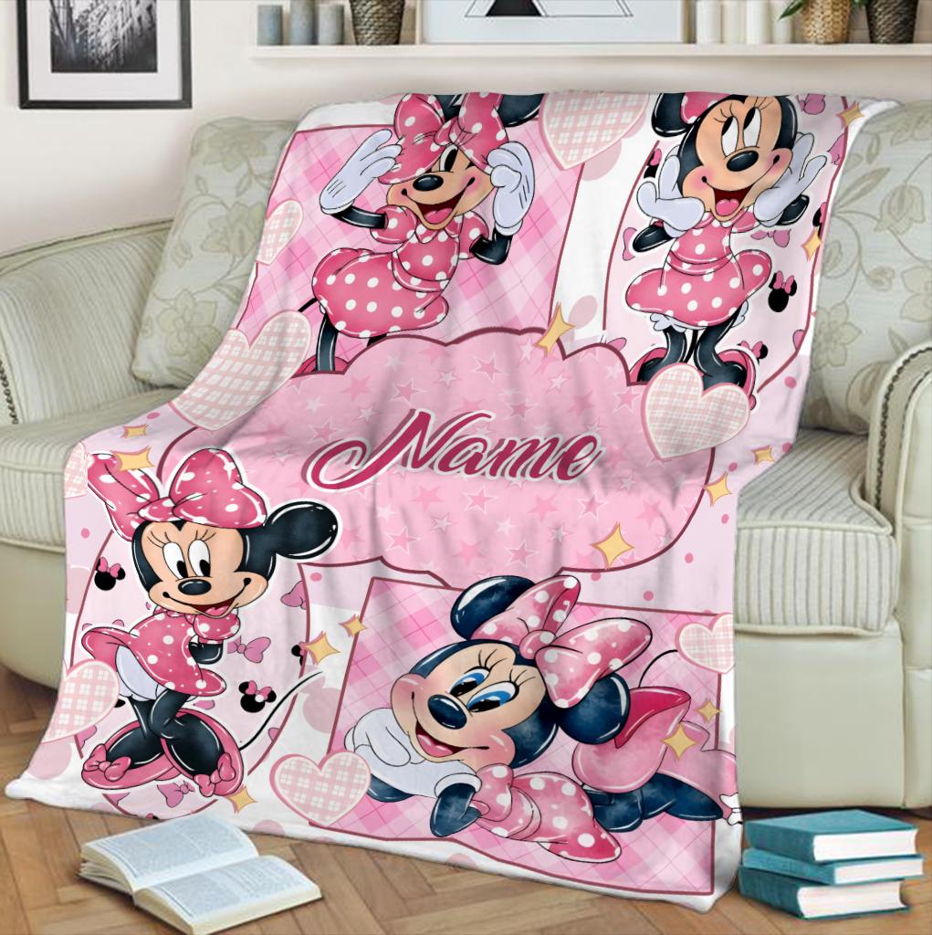 Custom Minnie Mouse Blanket for Girls, Personalized Pink Fleece Throw with Name, Cute Disney Nursery Decor, Toddler Birthday Gift
