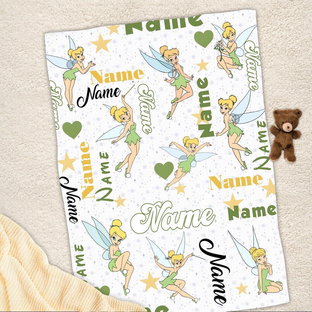 Custom Fairy Tinkerbell Blanket for Girls, Personalized Magic Fleece Throw with Name, Cute Pixie Nursery Decor, Birthday Gift for Kids