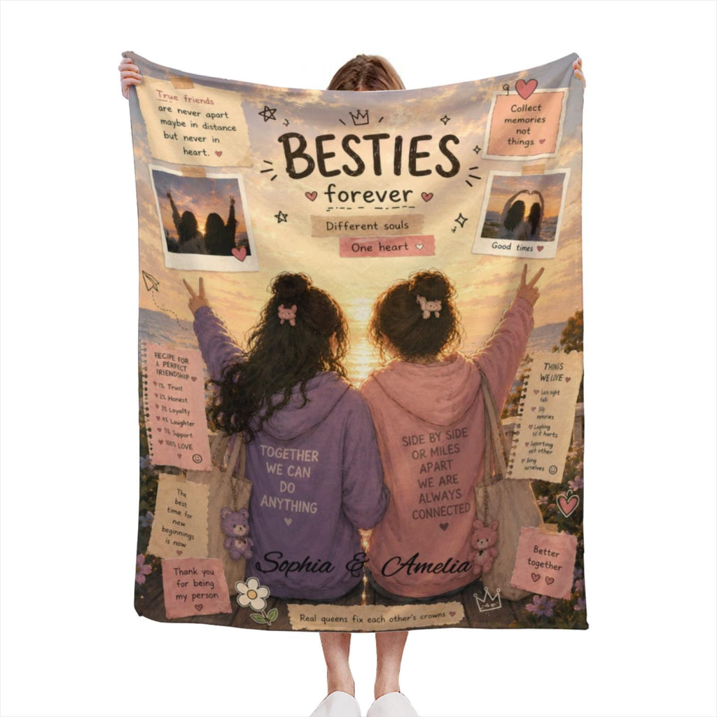 Custom Best Friend Blanket Personalized Flannel Throw Customized Name Soft Fleece Blanket Anti Pilling Cozy Friendship Gift Soul Sister