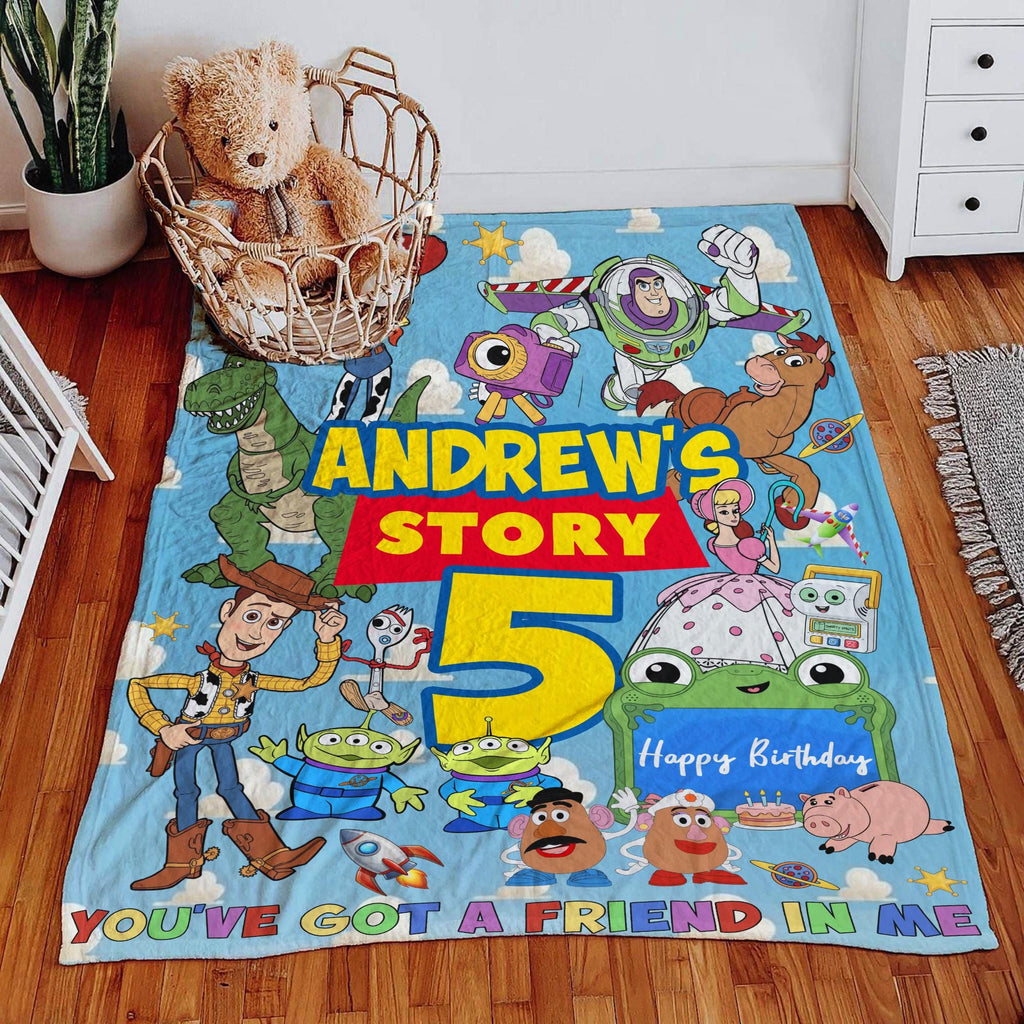 Personalized Toy Story Blanket, Custom Name Disney Kids Blanket,Buzz Lightyear Woody Birthday Gift for Boy Girl,Cute Toddler Velveteen Throw