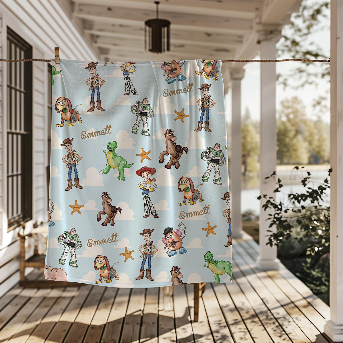 Personalized Toy Story Characters Velveteen Plush Blanket | Woody Buzz Jessie Pattern