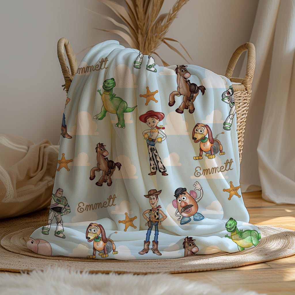 Personalized Toy Story Characters Velveteen Plush Blanket | Woody Buzz Jessie Pattern