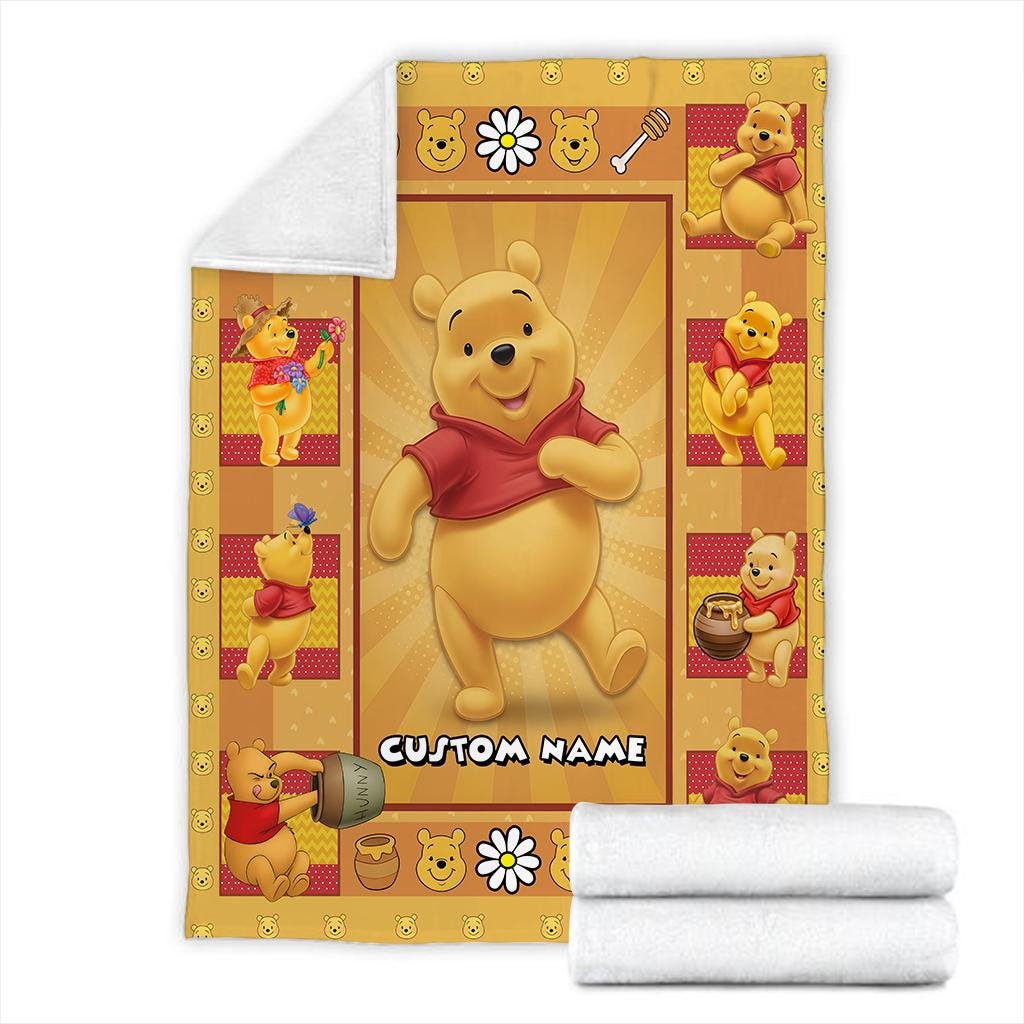 Personalized Winnie the Pooh Baby Blanket, Custom Name Pooh Bear Blanket, Birthday Gifts Disneyland Christmas Gift For Her, Birthday Gift