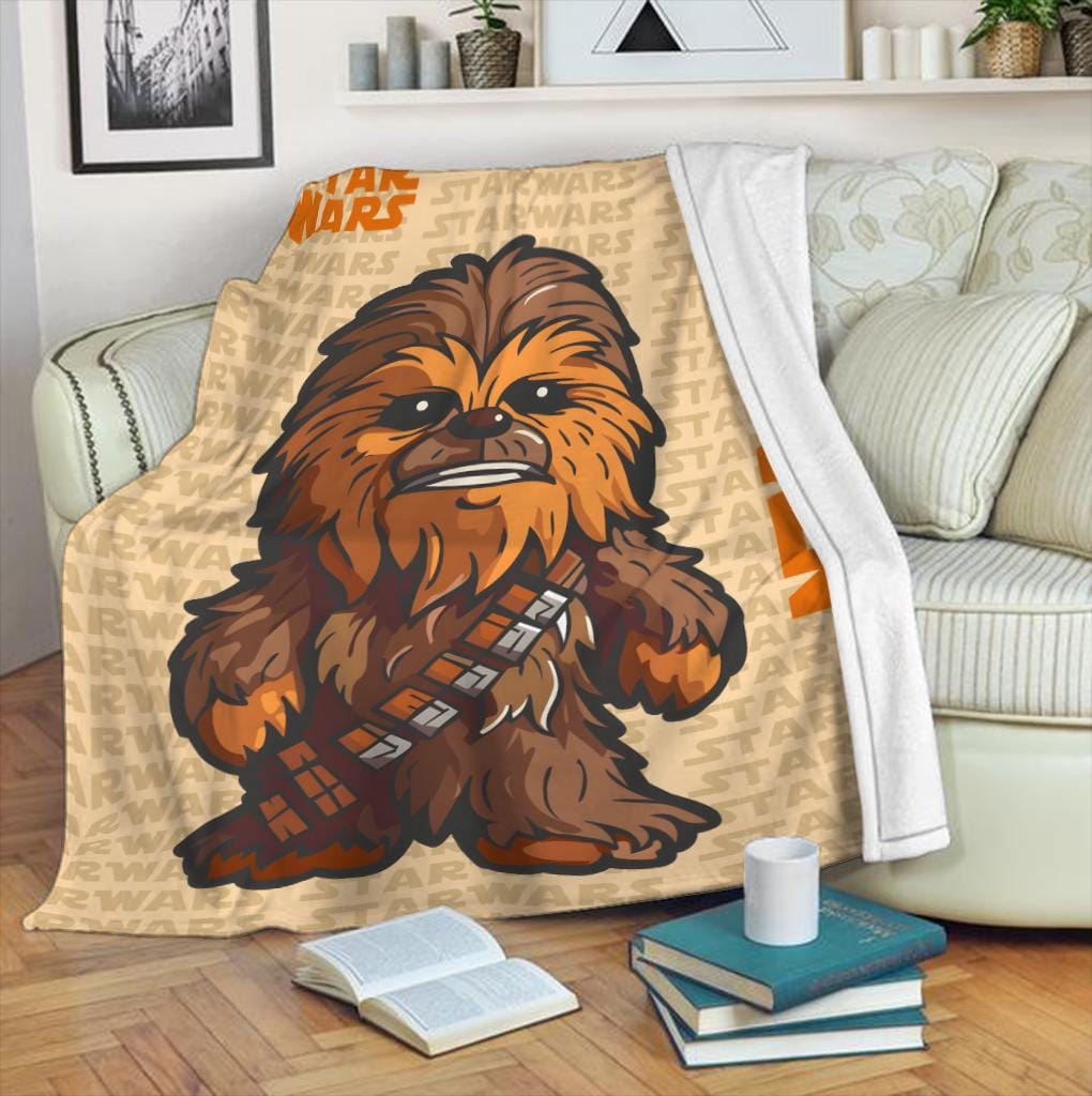 Custom Name Chewbacca Stasr Wars Blanket, Personalized Star Wars Blanket for Kids Baby, Star Wars Birthday Blanket, Disney Nursery Decor