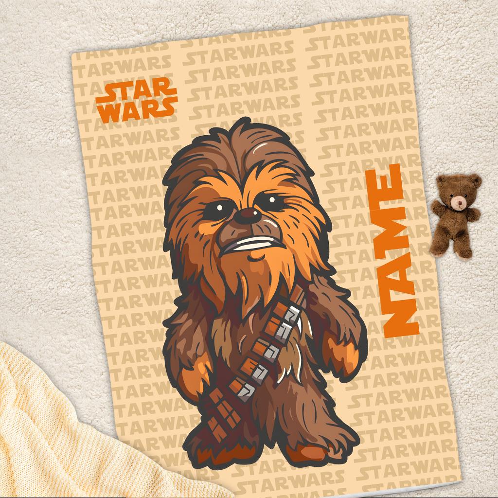Custom Name Chewbacca Stasr Wars Blanket, Personalized Star Wars Blanket for Kids Baby, Star Wars Birthday Blanket, Disney Nursery Decor